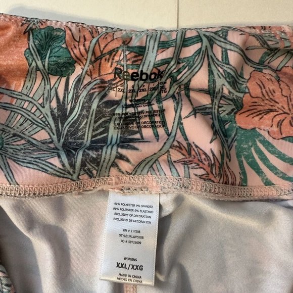 Preowned Reebox Womens Pink and Green Tropical Leggings Size 2X - Picture 4 of 9